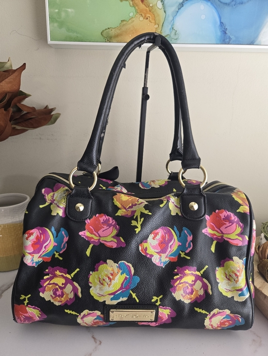 Betsey Johnson Handbags - Fair Condition Betsey Johnson Black Floral Print Satchel Handbag